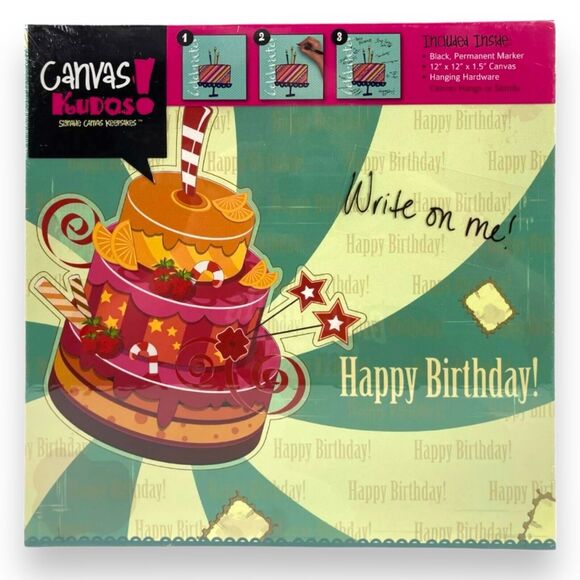 Canvas Kudos Happy Birthday Signable Canvas Wall Art Keepsake Gift 12x12x1.5" - Picture 2 of 13